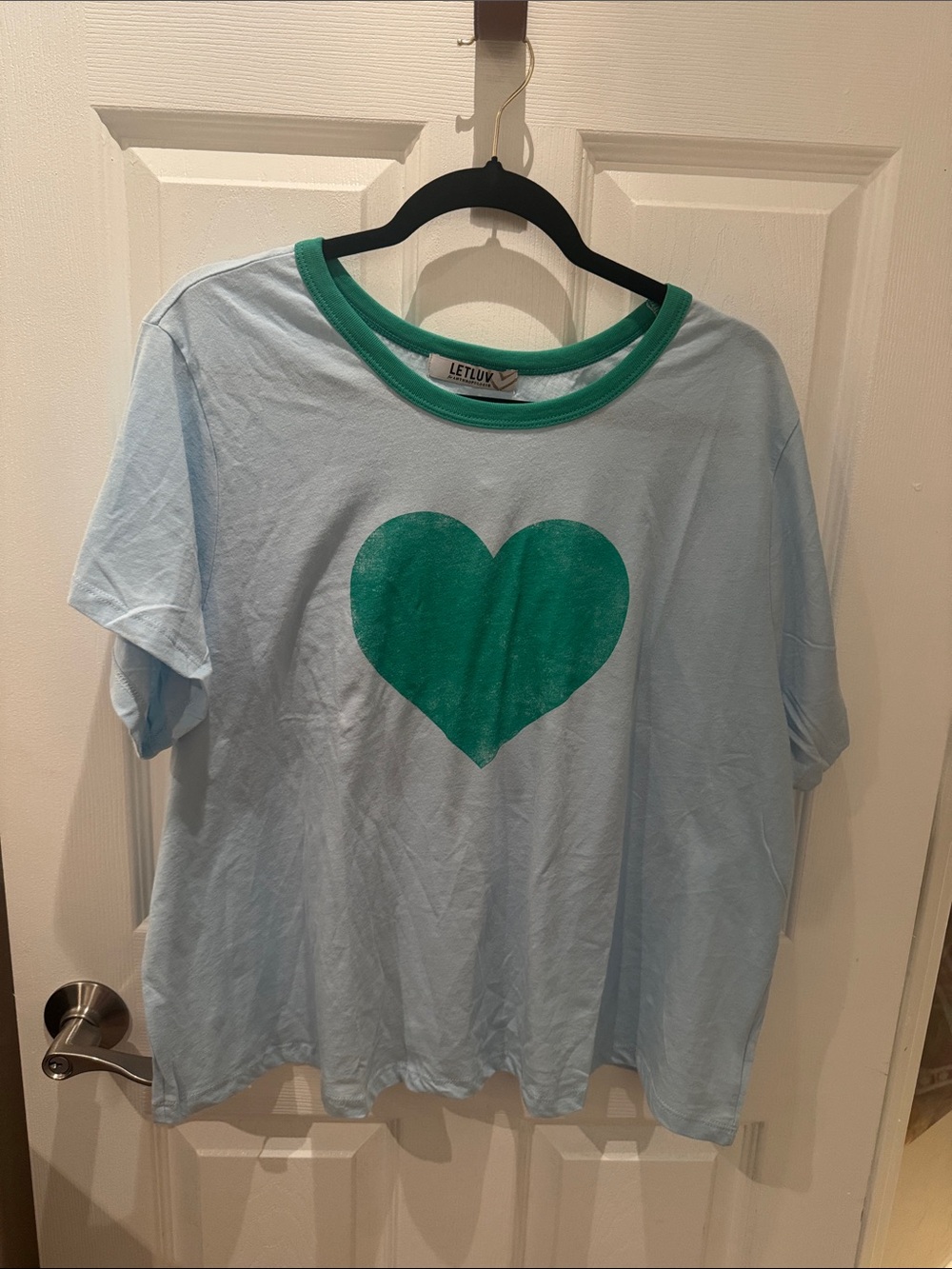 Anthropologie Light Blue Tee with Green Heart